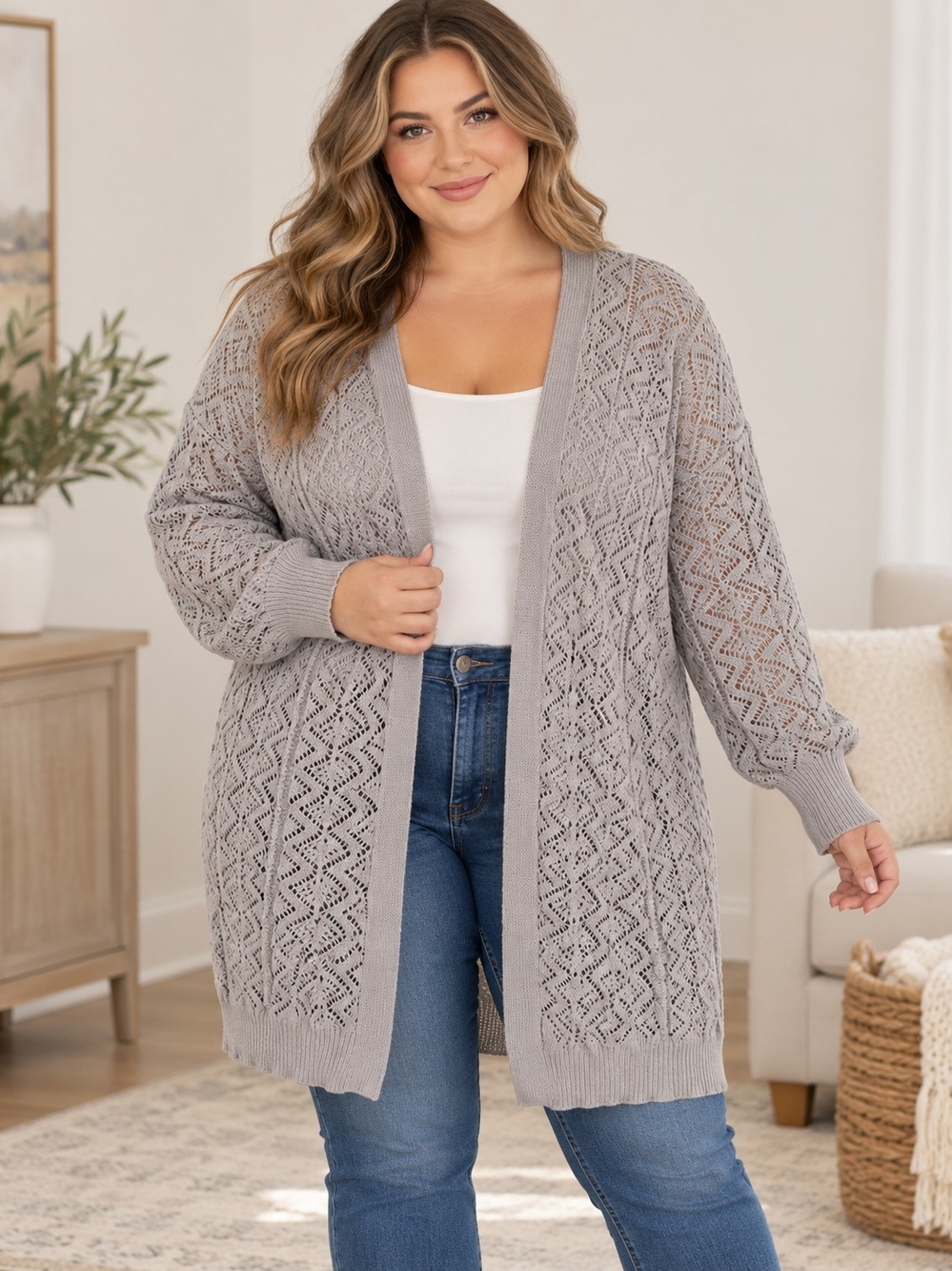 Light Gray Openfront Knit Cardigan Sweater - Women's Xl